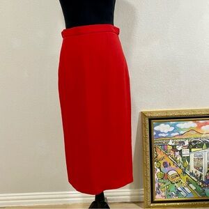 Roland Mouret Vibrant Red Pencil Skirt, Gold Zipper, Quiet Luxury, Size 10